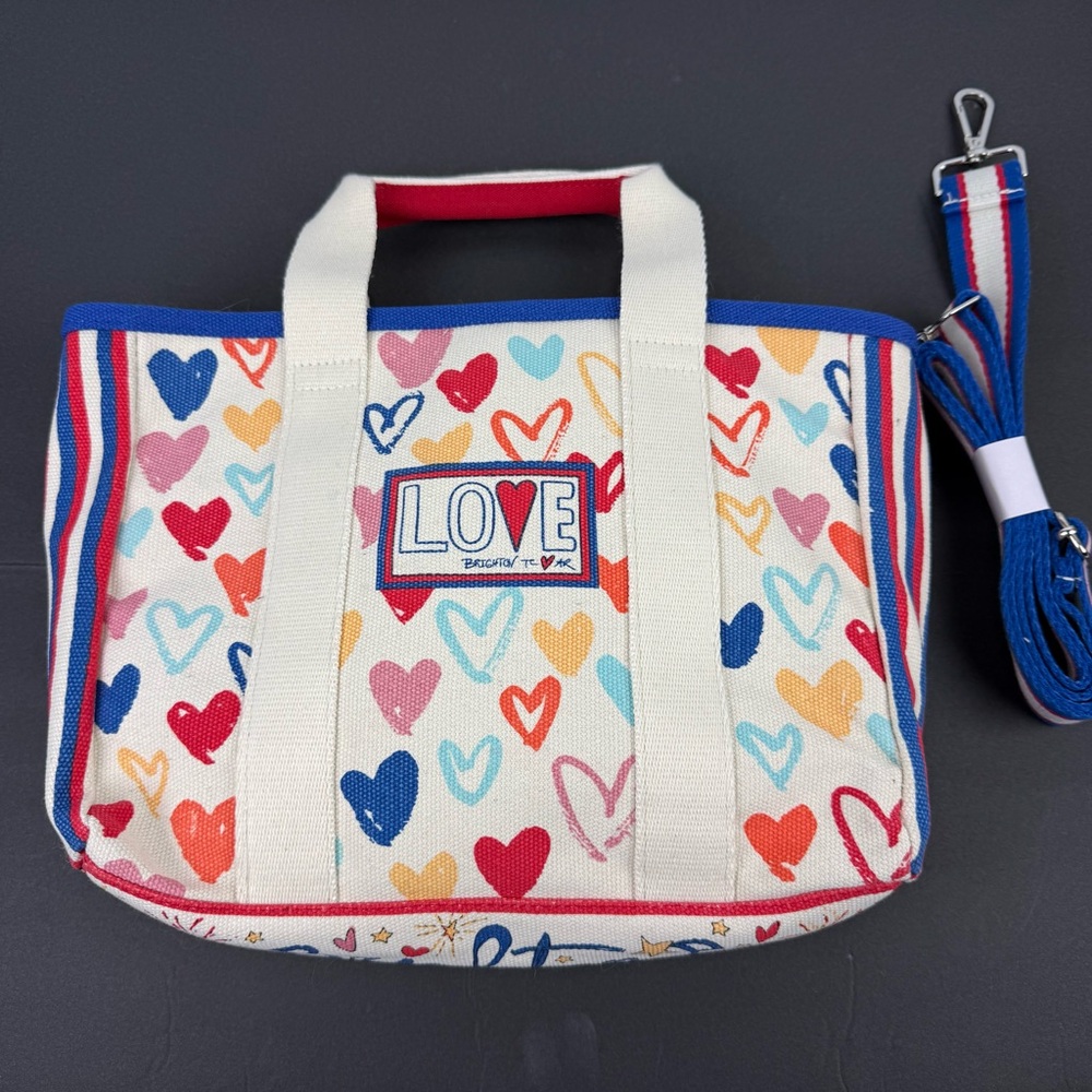 Brighton Red White And You Mini Tote Bag‎ Canvas Love Hearts Long Strap New